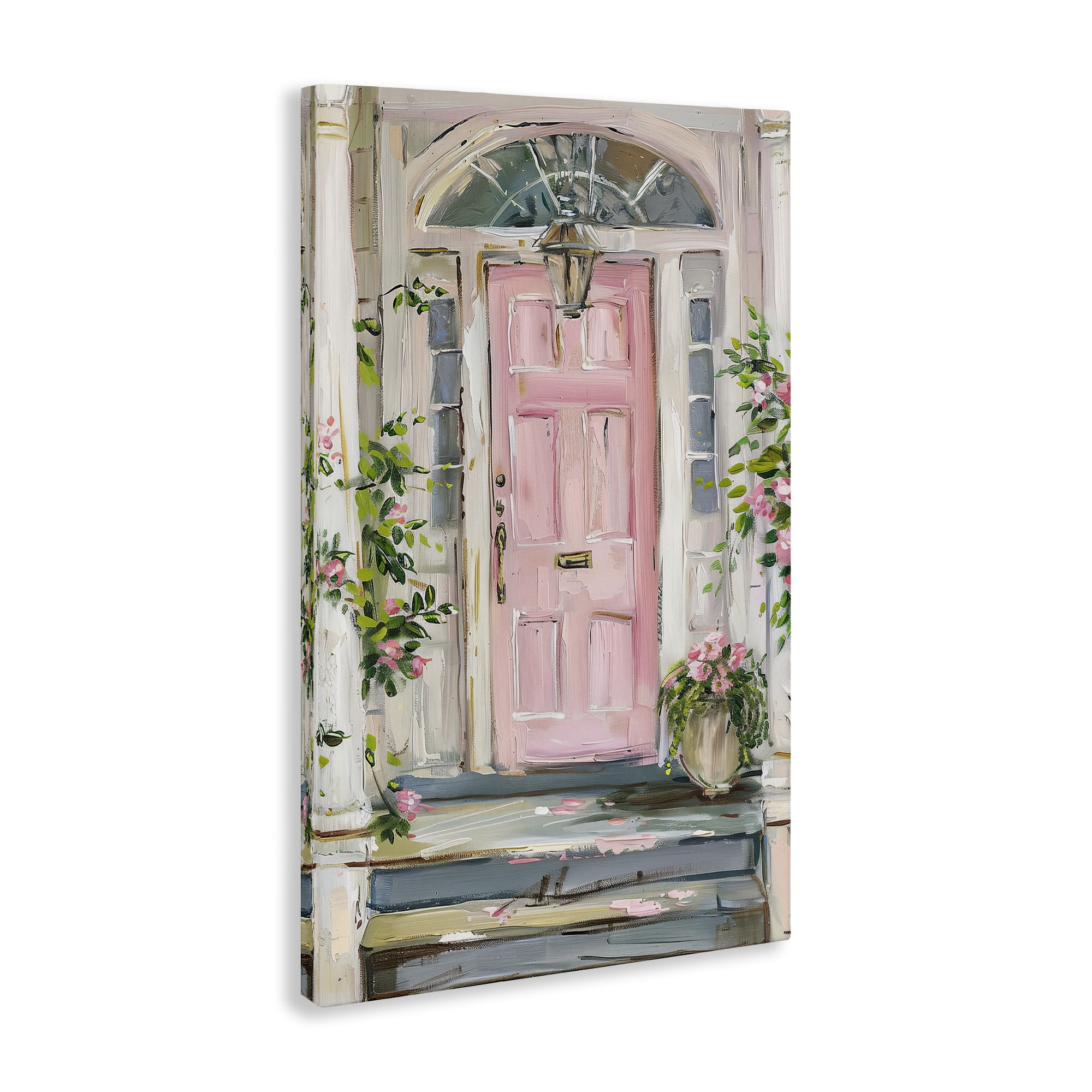 Stupell Industries Pink Door Welcome Town & City Painting Gallery Wrapped Canvas Art Print Wall Art, 20 x 30