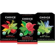 Choice Organics Herbal Tea Variety Pack, Caffeine Free, Herbal Tea Bags, 3 Boxes of 16