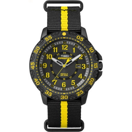 Timex Men's Expedition Gallatin Black/Yellow Watch, Black/Yellow Striped Nylon Slip-Thru Strap