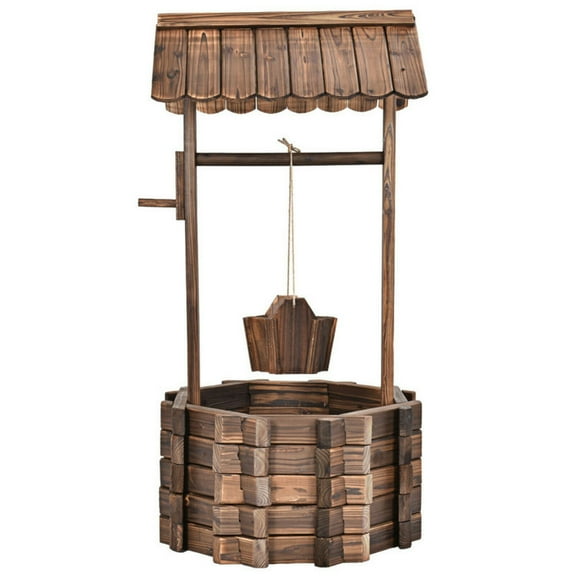 Spaco Wooden Wishing Well Planter Bucket, Practical Usage and Beautiful Decoration with Spacious Planting Room, Wishing Well Planter and Bucket, Brown