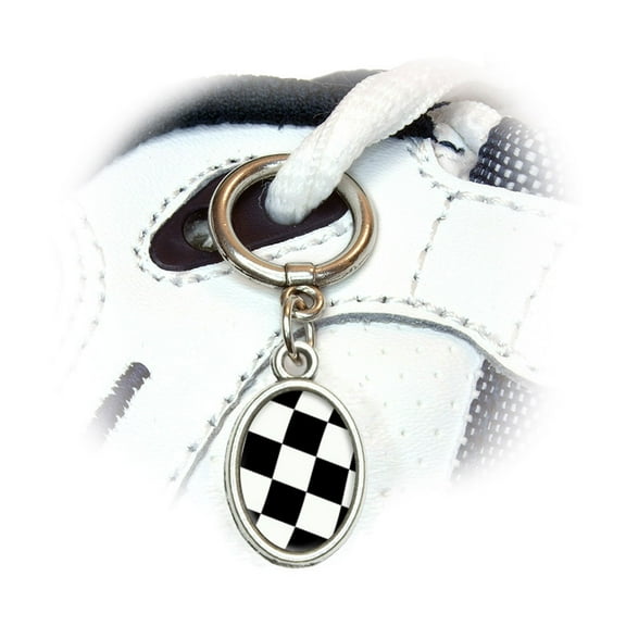Checkered Racing Flag Oval Shoe Charm