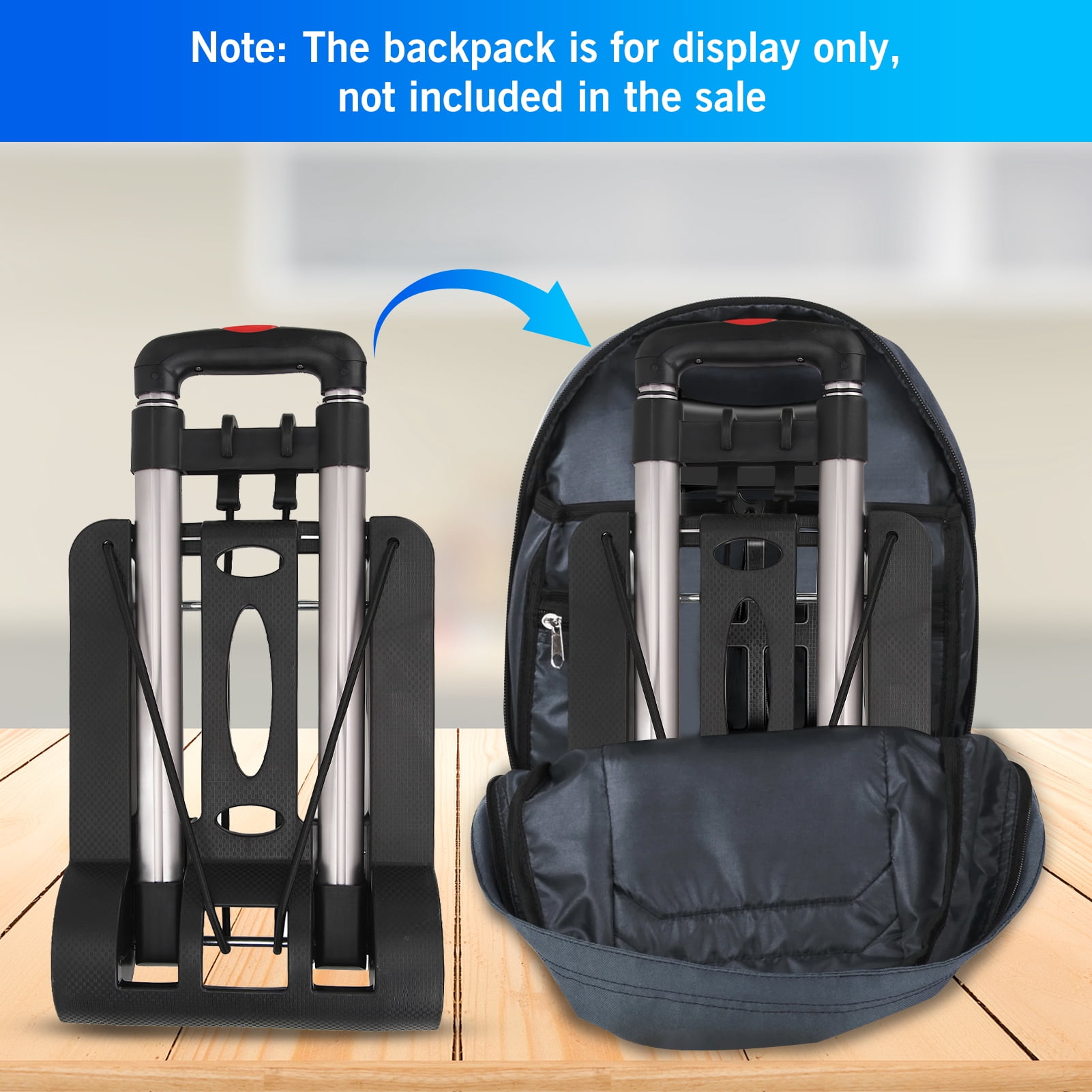 Folding Hand Truck, Lightweight Luggage Cart Foldable, Iron Tube Luggage  with 4 Rotate Wheels, Pull Rod,  for Moving Travel Shopping Airport Office