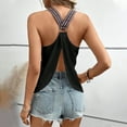 thumbnail image 4 of CYRBOKO Women's Backless Tank Tops, Vacation V-Neck Casual Sleeveless Spaghetti strap top Black Size 2XL, 4 of 8