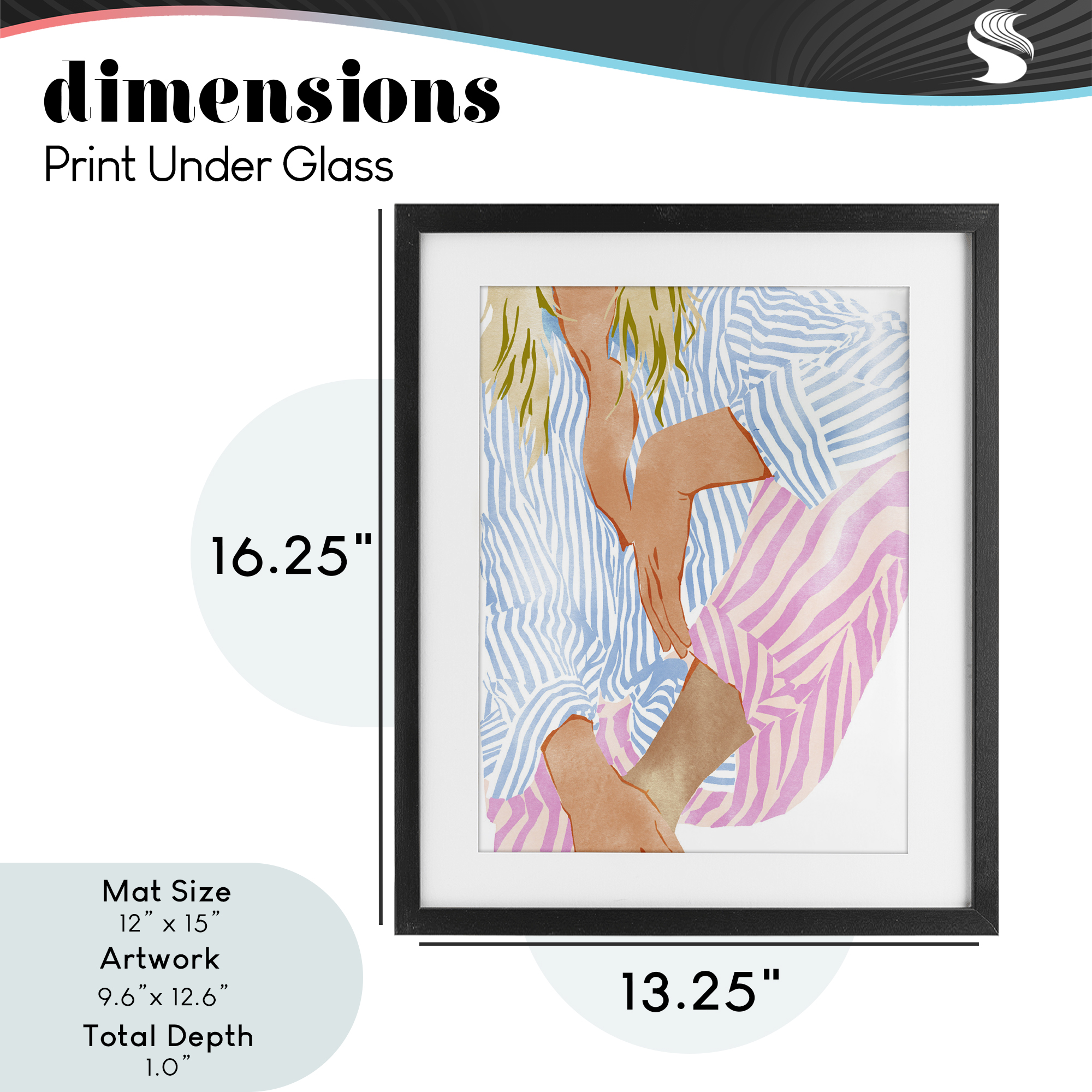 Woman in Pastel Stripes Black Framed Print Under Glass, design by Ziwei Li