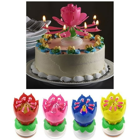 1 X Lotus Flower Musical Birthday Candle Rotating Spin Magic Cake Topper (Best Magic Musical Happy Birthday Candles)