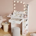 thumbnail image 4 of Pipleo Makeup Vanity Desk with Mirror and Lights, Power Outlet, 34.25”Small Vanity Mirror with Lights with Large Drawer, Foldable Shelve＆6 Storage, White Vanity with 3 Lighting Modes, 4 of 9