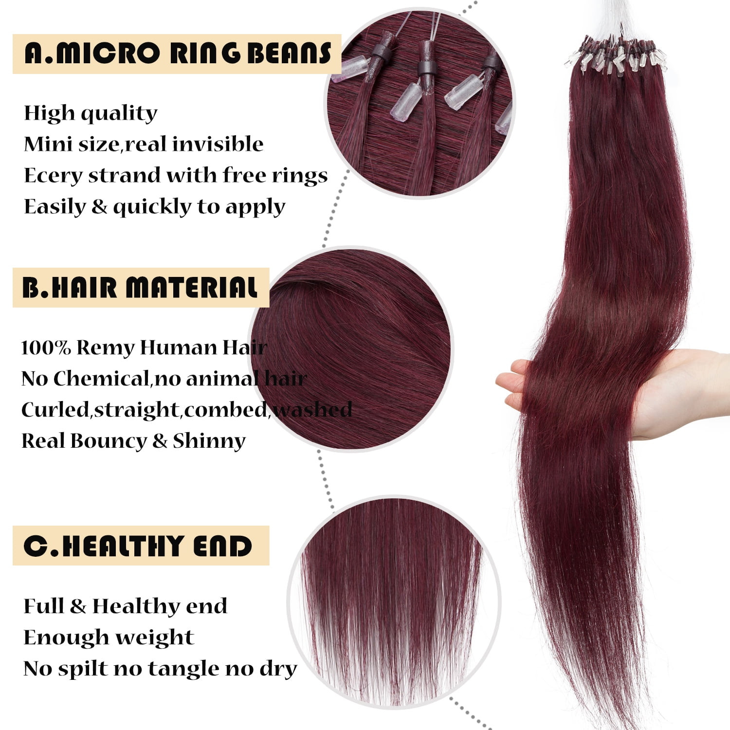 Hairro Microlinks Hair Extensions Highlighted Balayage Micro Bead Ring Loop  Tipped Hair Seamless Straight Real Human Hair For Women 24 Inch 50g 50