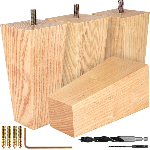 Juego de 4 patas cuadradas para muebles de madera de fresno Airy Abode: elija su tamaño y color