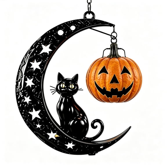 Halloween Decorations Indoor Outdoor Clearance, Halloween Acrylic Hanging Ornaments – Crescent Moon Pumpkin Pendant, Wall Window Porch Hanging Decor for Home Party – Halloween Gifts