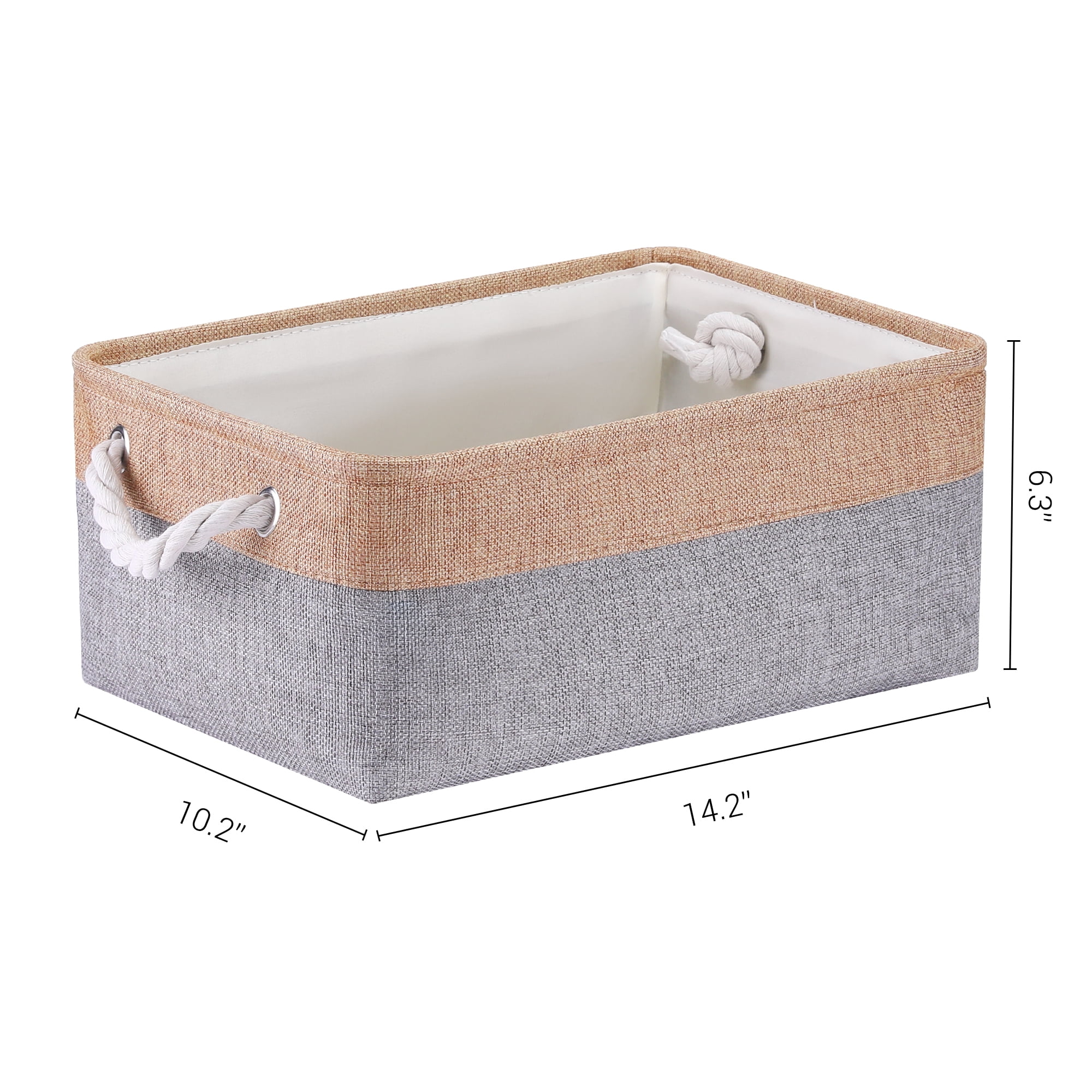 Unique Bargains Storage Bin with Handle Fabric Cube Grey/Brown 14*10*6.5in