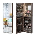 thumbnail image 1 of Gymax Wall Mounted Jewelry Armoire with Full-Length Mirror and 3-Color Lights, Brown, 1 of 10