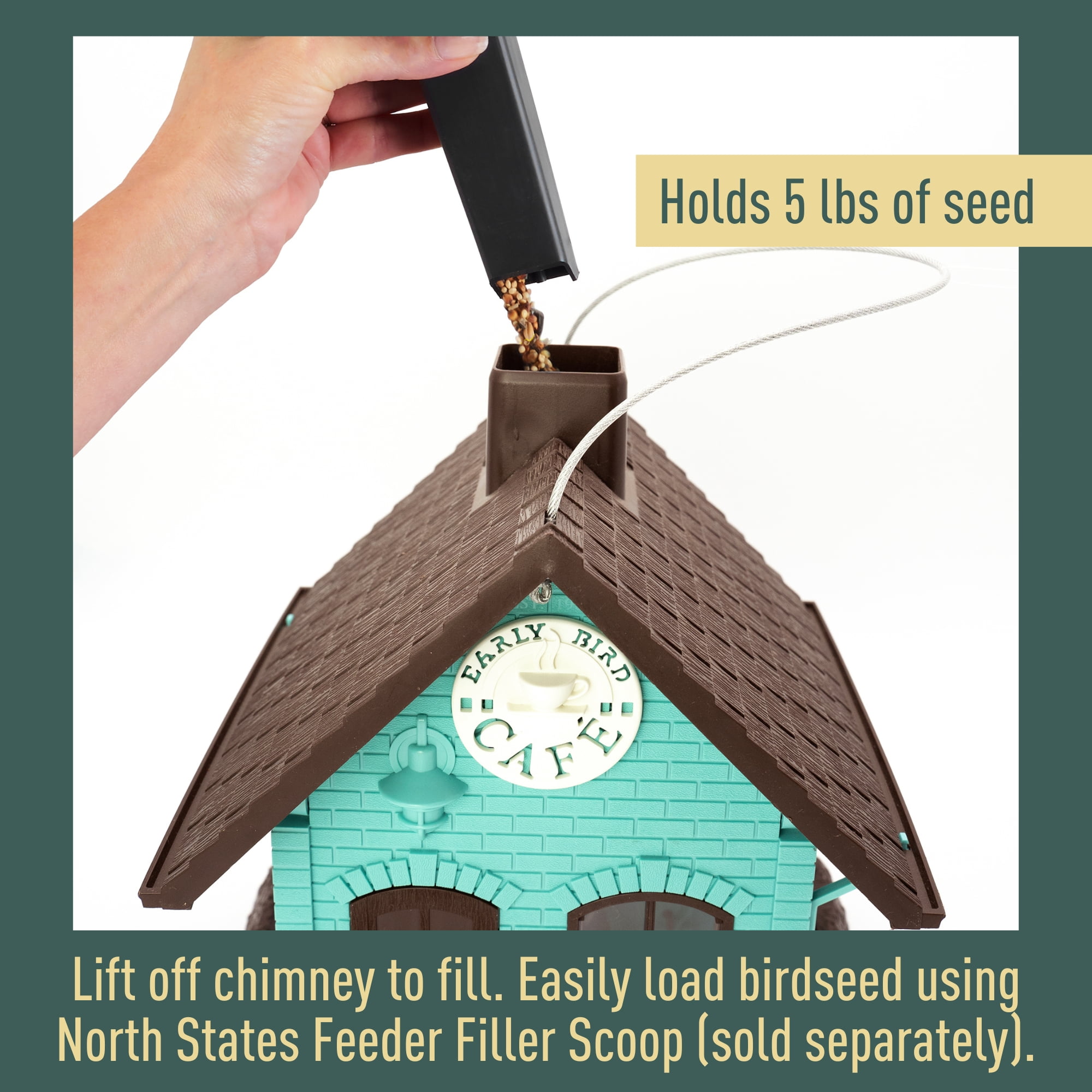 North States 9280 Village Collection Early Bird Cafe Feeder, Teal and Brown, 5 lbs