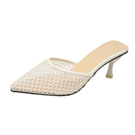

Fashion Spring And Summer Women Sandals Hollow Mesh Large Size Pointed Toe Casual Shoes Mesh sandals for Women Beige