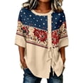 thumbnail image 2 of Huowey Summer Blouse For Women 4Th Of July Casual Short Sleeve Crewneck Button Down Tie Front Top Independence Day Patriotic Graphic Flower Print Three Quarter Sleeve Loose Holiday Tshirts,Wine,XXL, 2 of 3