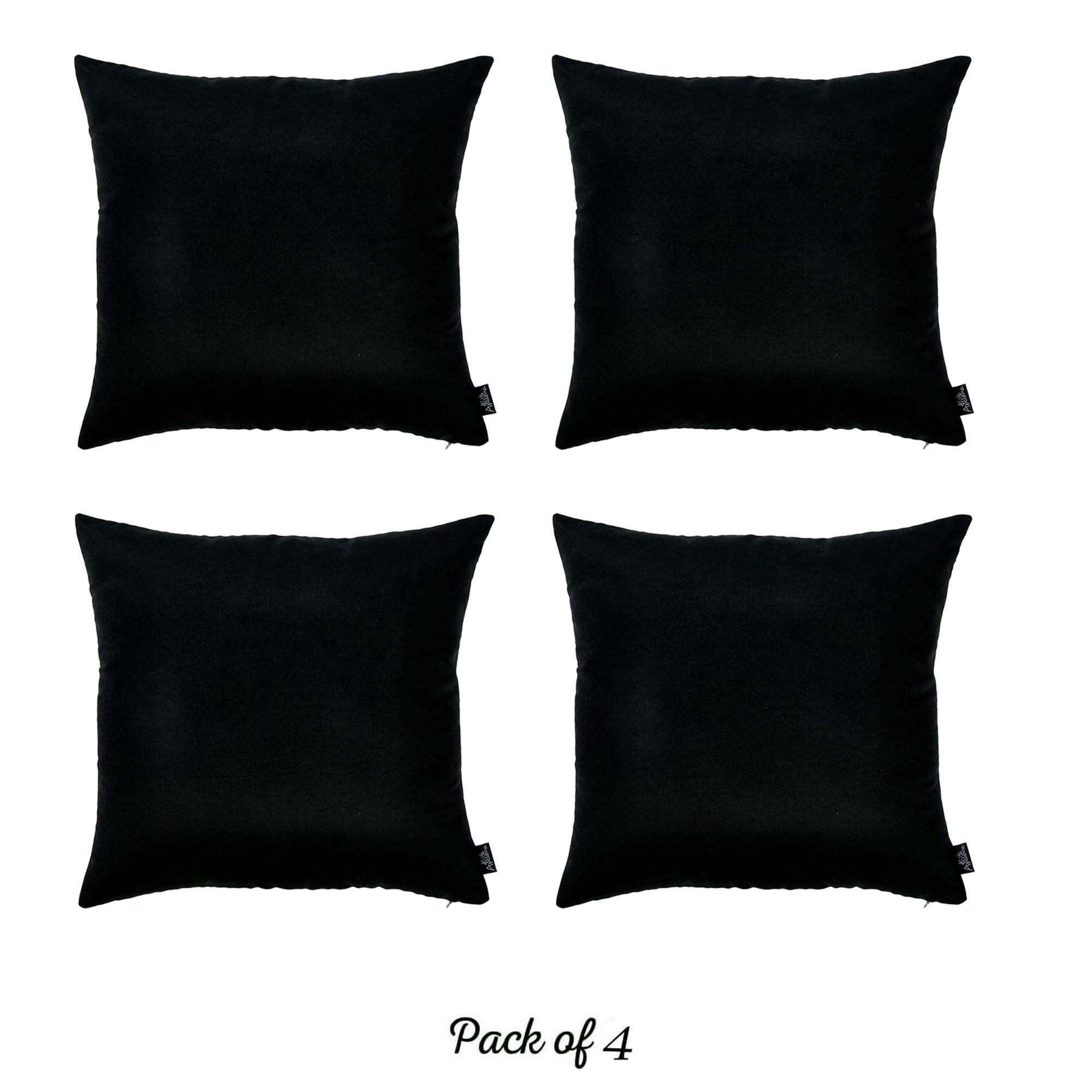 Honey Set of 4 Decorative Throw Pillow Cover Solid Color 20" x 20" Black Square Pillowcase for Couch, Bedding