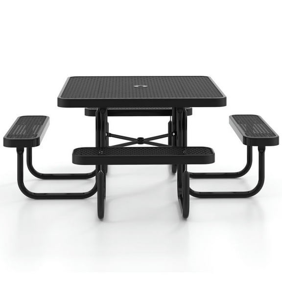 Spaco Outdoor Square Picnic Table and Bench for 8 Person, Table with Umbrella Hole, Picnic Table with Bench for Outdoor as Garden, Patio, Black