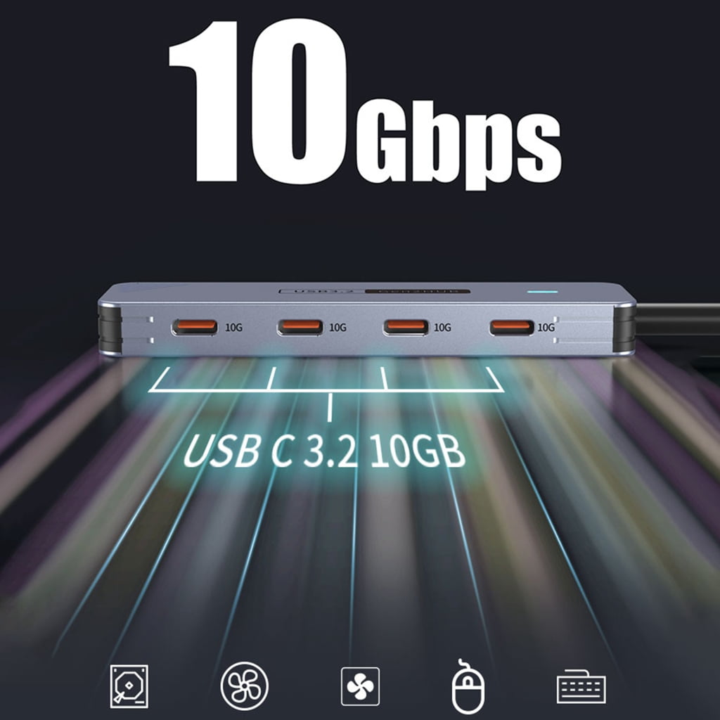 4-Port USB C Hub 10Gbps Aluminum Splitter For Laptops, Tablets, External Drives & Mobile Devices