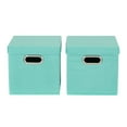 thumbnail image 4 of Household Essentials Storage Bins with Lids and Chromed Grommet Handles, Set of 2, Turquoise Blue Textured Linen Look, Fits Standard Cube Shelves, 4 of 5