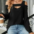 thumbnail image 4 of XFLWAM Cold Shoulder Tops for Women Casual Long Sleeve Tunic Tops Square Neck Cut Out Shirts Solid Color Loose fit Blouse Black S, 4 of 5
