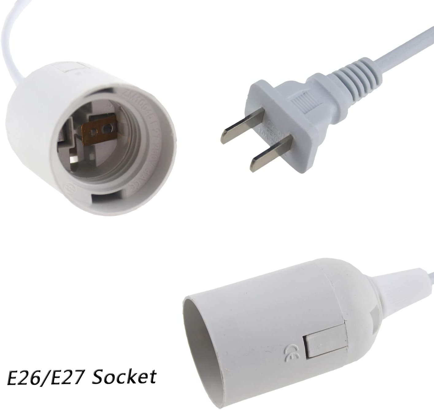 UKLL-Rextin 2 packs double E26/E27 LED Light socket 13FT extension cord with On/Off switch and US AC Power Plug Bulb Socket for Pendant Lighting Bulb Lamp in Kitchen Restaurant (21ft 1 to 2 sockets 2
