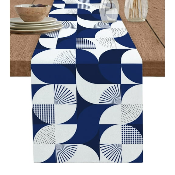 Table Runner Modern Blue Geometric Table Decoration for Kitchen Dinning Blue Abstract Mid Century Table Decoration for Indoor Outdoor Party Wedding Decor 13x90 Inch