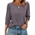 thumbnail image 2 of ClodeEU 3/4 Length Sleeve Crewneck T Shirts For Womens, Dressy Casual Loose Shirts Gray,Womens Plus XL, 2 of 9