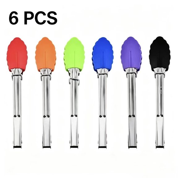 Vruelia 6 Pack Small Tongs with Silicone Tips, 7-Inch Mini Serving Tongs, Multicolor Food Tongs with Stainless Steel Handles, Heat Resistant Kitchen Tongs for Cooking, Serving, BBQ, Grilling, Salad