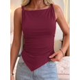 thumbnail image 5 of Asymmetrical Tops for Women Sleeveless Twist Straps Slim Fit Y2K Ruched Tank Shirts Going Out Top Deep Red L, 5 of 8