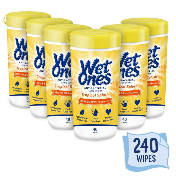 (6 Pk) Wet Ones Antibacterial Hand Wipes, Tropical Splash, 40 Ct