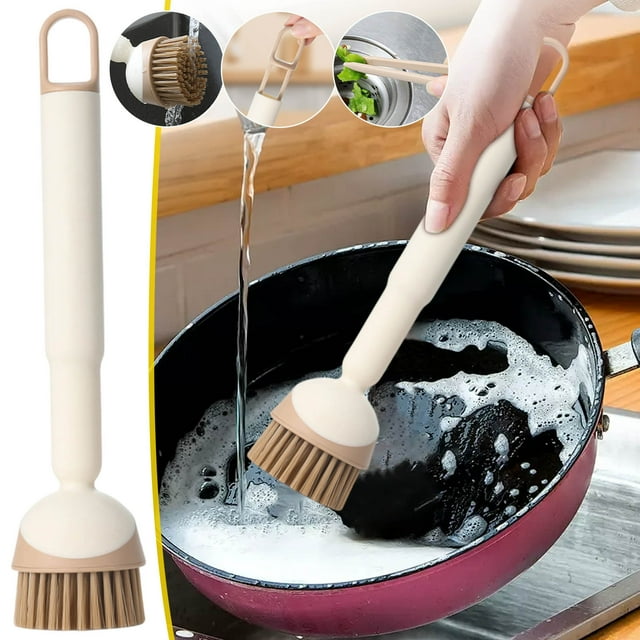 Cepillo de cocina, cabeza giratoria con mango largo, además de pinzas, agarre multiusos antideslizante, para ollas, sartenes, platos, fregadora, lavadora, hecho de caderas, PET