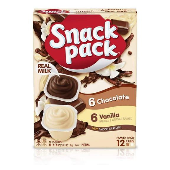 Snack TMH1 Pack Chocolate and Vanilla Pudding Cups Family Pack, 12 ct