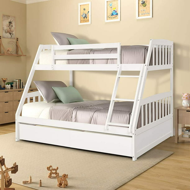 Onever Solid Wood Twin Over Full Bunk, Solid Wood Twin Over Full Bunk Bed With Stairs And Storage
