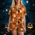 thumbnail image 7 of YDFCWXW Halloween Pajamas for Women Cute Fall Sets Spooky Pumpkin Shirt and Soft Silk Shorts 2 Piece Loungewear Sets 2025 Orange, M, 7 of 7