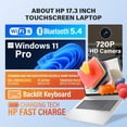 thumbnail image 4 of HP 17 Laptop Computer, 17.3" HD+ Touchscreen, AMD Ryzen 5-7430U, 12GB RAM, 512GB SSD, Windows 11 Pro, Backlit KB, Silver, Ideal for College & Home, 4 of 8