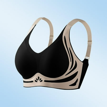 PRORMOOW Wireless Bras  Full Cup Bra  Bra Push Up  Sports Bras for Women Plus Size  Breathable Sports Bra  Women s Large Size Seamless Steel Ring Sports Gathering Fixing Cup Bra  Black  40
