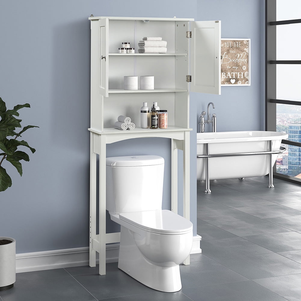Resenkos Wooden Free Standing Over-The-Toilet Bathroom Storage Space Saver with Adjustable Shelf Collect Cabinet,White Resenkos Wooden Free Standing Over-The-Toilet Bathroom Storage Space Saver with Adjustable Shelf Collect Cabinet,White