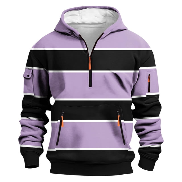 Sudadera con capucha para hombre, informal, a la moda, con estampado de rayas, cremallera, manga larga, sudadera con bolsillo, sudadera de poliéster para hombre