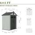thumbnail image 3 of 6x4FT Outdoor Resin Storage Shed with Transparent Windows & Louvered Vents, Plastic Tool Shed with Double Lockable Doors & Gable Roof, Outside Garden Shed for Backyard, Patio, Lawn, Gray No.7688, 3 of 8
