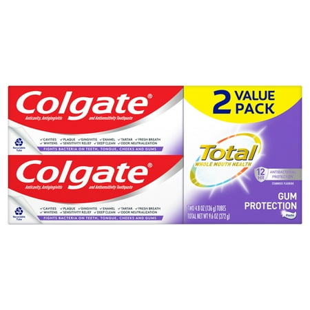 Colgate Total Toothpaste, Gum Protection Whitening, 4.8 oz 2 Pack