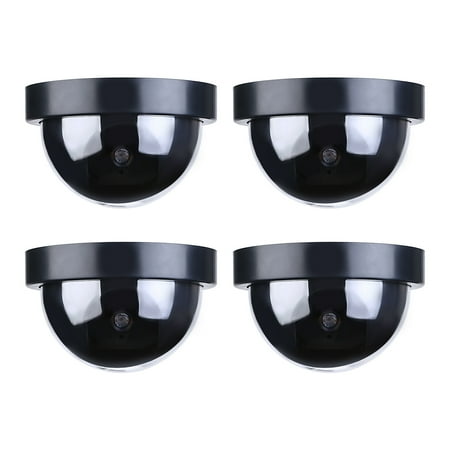 

TKOOFN 4pcs Dome Simulation Camera CCTV Dummy Fake Security Camera With Flashing Led Light Black