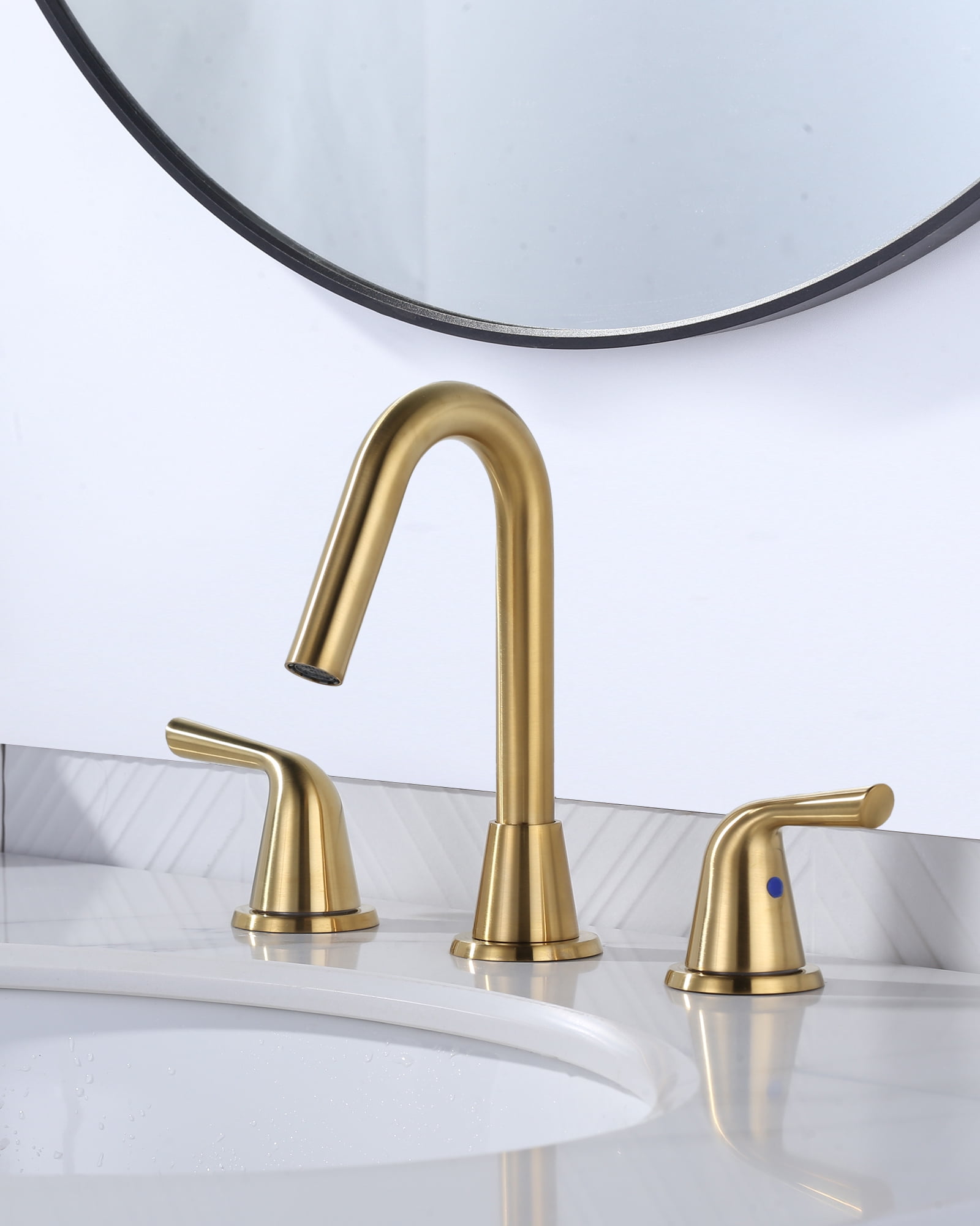 WOWOW Widespread Bathroom Faucets for Sink 3 Hole Gold, 8 inch Bathroom Faucet with Pop Up Drain Assembly and Water Supply Lines 2 Handle 360° Swivel Spout Basin Faucets for Vanity Lavatory