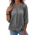 thumbnail image 2 of Avamo Women's 3/4 Sleeve Elastic-Hem Top Crew Neck Ruffle Blouse Casual Loose Basic Tunic T-Shirt Pullover, 2 of 5