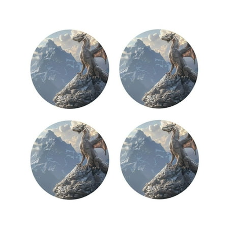 

Vsdgher Silver Dragon Mountain Peaks Leather Coasters for Drinks Durable Drink Coasters 4 Set for Tabletop Protection Luxurious Home Décor and Housewarming Gift-Round Shape