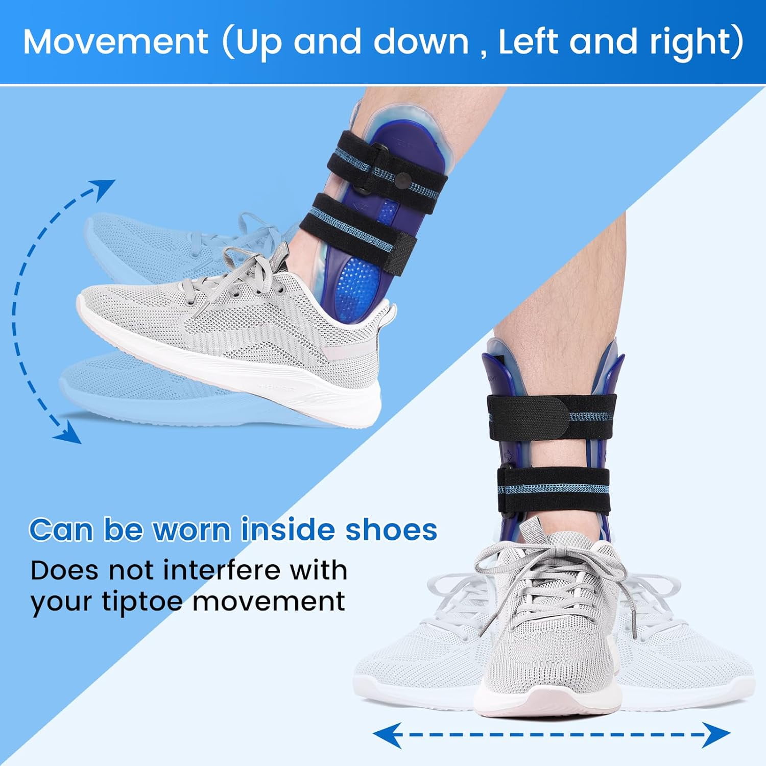 Velpeau Ankle Support Brace for Men & Women, Ankle Stabilizer, Stirrup Splint for Sprains, Tendonitis, Volleyball, Basketball, Sprained Ankle, Reversible Left & Right Foots, One Size (Gel Pad, Blue)