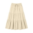 thumbnail image 4 of Women's Midi Skirts Elastic Waist Linen Blend Skirts Casual Daily Style Lightweight Breathable Drawstring Tiered Ruffle Hem Loose Fit Skirts, 4 of 5