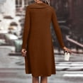 thumbnail image 5 of Long Sleeve Fall Winter Dresses for Women V Neck Button Down A Line Swing Casual Knit Sweater Dress Brown M, 5 of 6