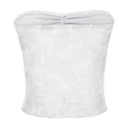 thumbnail image 5 of qolati Women Mesh Strapless Corset Top Y2k Floral Lace Tube Top Fashion See Through Going Out Bandeau Bustier Bralettes,White,M, 5 of 9