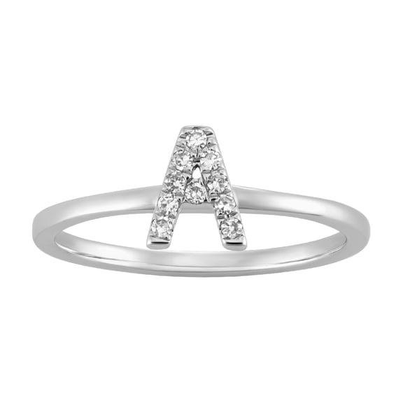 Araiya 14K White Gold Diamond A Initial Band Ring for Women (1/20 cttw, I-J Color, I2-I3 Clarity) Size 7