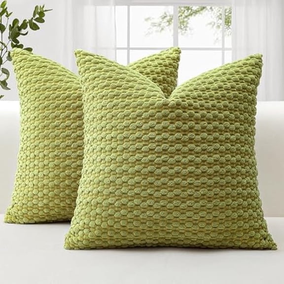 Eryueer Corduroy Soft Decorative Cushion Covers 45x45 cm Set of 2 Decorative Throw Pillow Covers with 3D Bubble Texture Pillowcase for Couch Sofa Bedroom Soft Cushion Case for Home Decor (Green)
