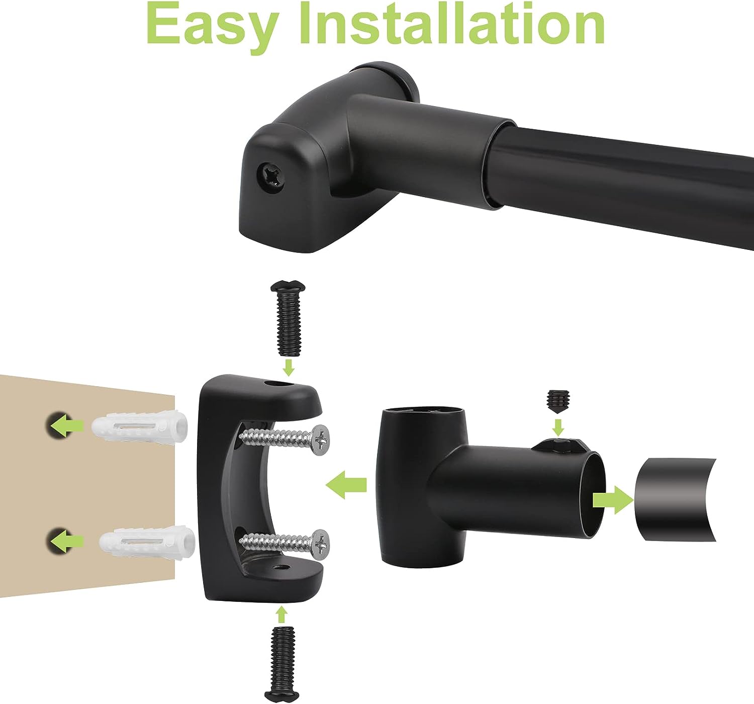 Shower Curtain Rod Bracket, 2Pcs Zinc Alloy Shower Curtain Rod Single Swivel Flange Easy Installation Heavy Duty Curtain Rod Wall-Mount Bracket with Screws (Black)